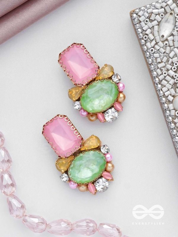 Varneeya - The Hued Jewels - Stones Hand Embroidered Earrings