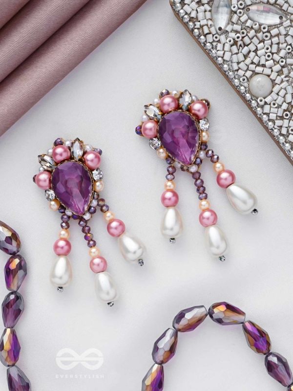 UTTARAVAIRI - THE DUSKY ELEGANCE - STONES, PEARLS AND BEADS EMBROIDERED EARRINGS