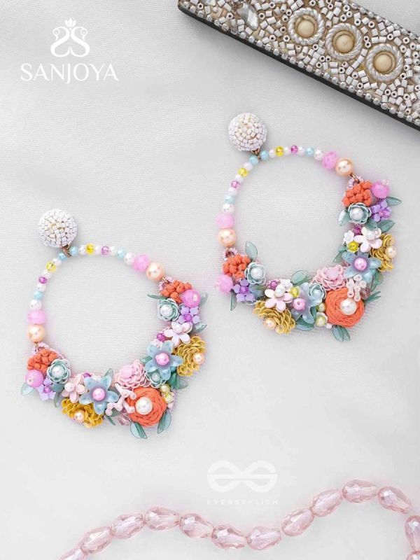 APANIDRA - THE FLORAL BEAUTY - SEQUINS, BEADS AND PEARLS EMBROIDERED EARRINGS