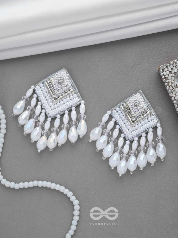 AABDIKA - SNOW LIKE CRYSTALS - SEQUINS, PEARLS AND GLASS DROP EMBROIDERED EARRINGS