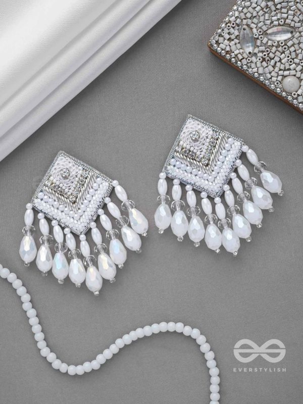 AABDIKA - SNOW LIKE CRYSTALS - SEQUINS, PEARLS AND GLASS DROP EMBROIDERED EARRINGS