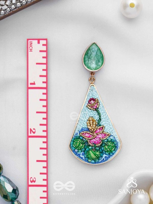 Padmalatā - Lotus Vine Hand-embroidered earrings with Cutdana, Dabka and Resham thread work 