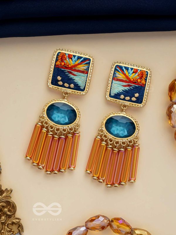 Ajyavari - The Seashore Sunshine - Resham And Stone Hand Embroidered Earrings