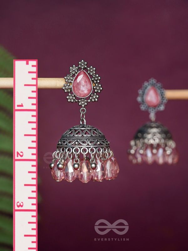 A CORAL CRUSH - EMBELLISHED OXIDISED JHUMKA EARRINGS