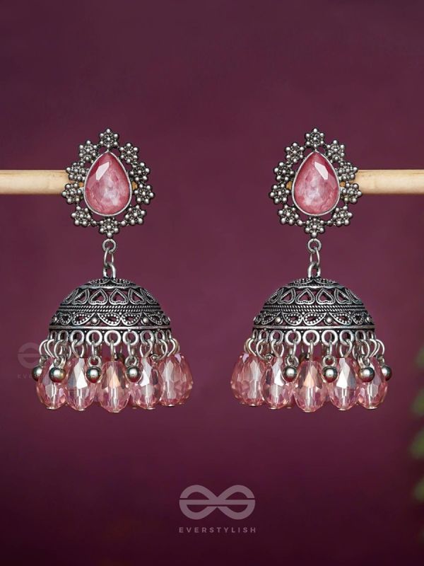 A CORAL CRUSH - EMBELLISHED OXIDISED JHUMKA EARRINGS
