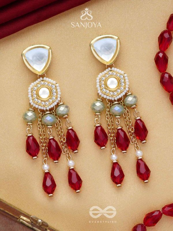 Prenkha - Scarlet Sways - Golden Embellished Polki And Kundan Earrings
