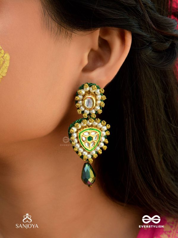 Atavika - The Mystic Glow - Beads, Polki And Kundan Finished Hand Embroidered Earrings