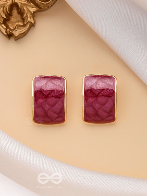 THE CLASSIC RADIANCE  - GOLDEN ENAMELLED STUD EARRINGS (RED)