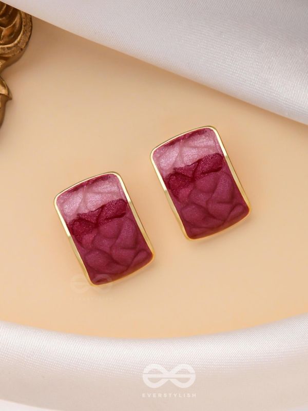 THE CLASSIC RADIANCE  - GOLDEN ENAMELLED STUD EARRINGS (RED)
