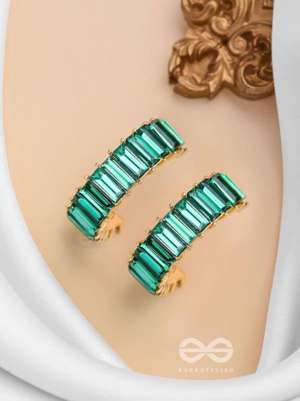 CRYSTAL GALAXIES - GOLDEN EMBELLISHED EARRINGS (GREEN)