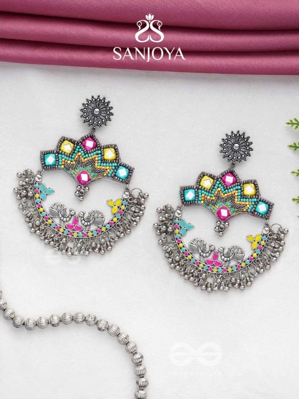Shrichinmaya - The Eternal Beauty - Mirrors, Beads And Resham Hand Embroidered Oxidised Earrings