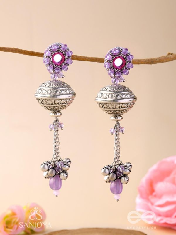 Ritudhwani - Seasonal Melodies - Resham And Beads Hand Embroidered Oxidised Earrings