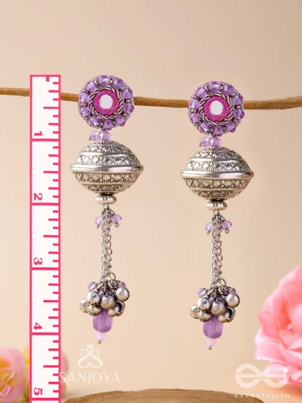 Ritudhwani - Seasonal Melodies - Resham And Beads Hand Embroidered Oxidised Earrings