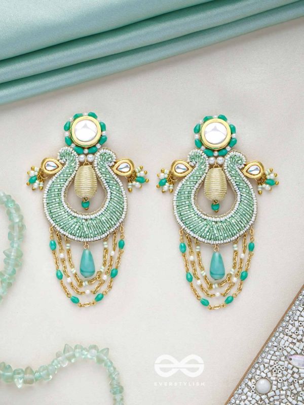 Akasesa - Jewel Of The Sky - Beads, Cutdana, Polki And Kundan Finished Hand Embroidered Earrings