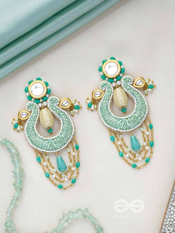 Akasesa - Jewel Of The Sky - Beads, Cutdana, Polki And Kundan Finished Hand Embroidered Earrings