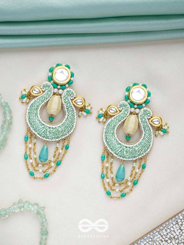 Akasesa - Jewel Of The Sky - Beads, Cutdana, Polki And Kundan Finished Hand Embroidered Earrings
