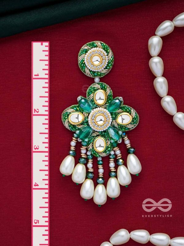 Anutva - The Royal Embrace - Pearls, Beads, Cutdana, Polki And Kundan Finished Hand Embroidered Earrings 