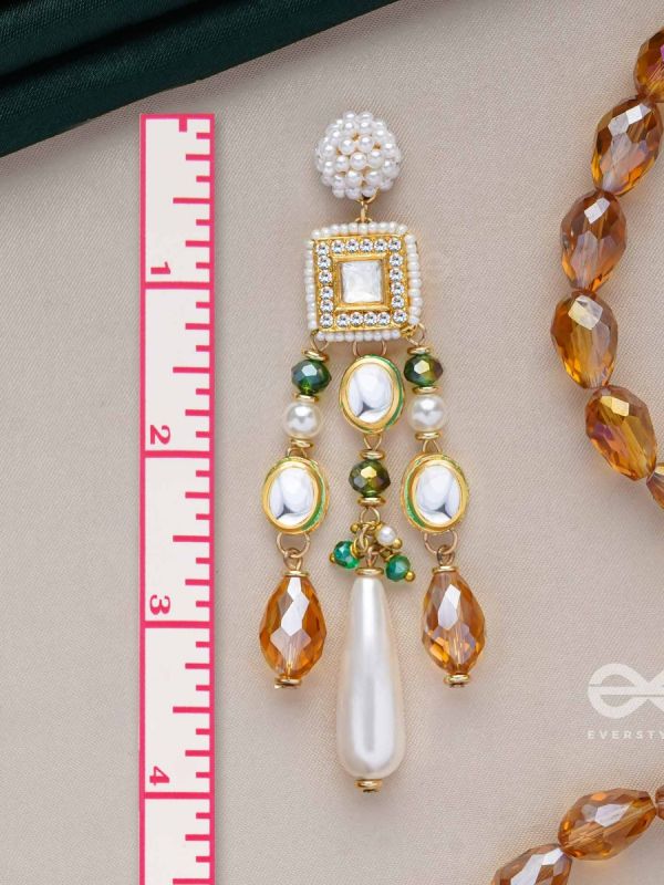 Karidant - The Ivory Elegance - Beads, Polki And Kundan Finished Hand Embroidered Earrings