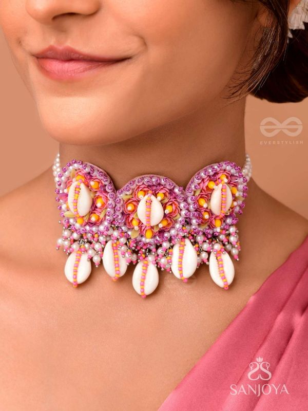 DRAPA - OCEAN MELODY BLOSSOMS - SHELL AND BEADS EMBROIDERED NECKLACE