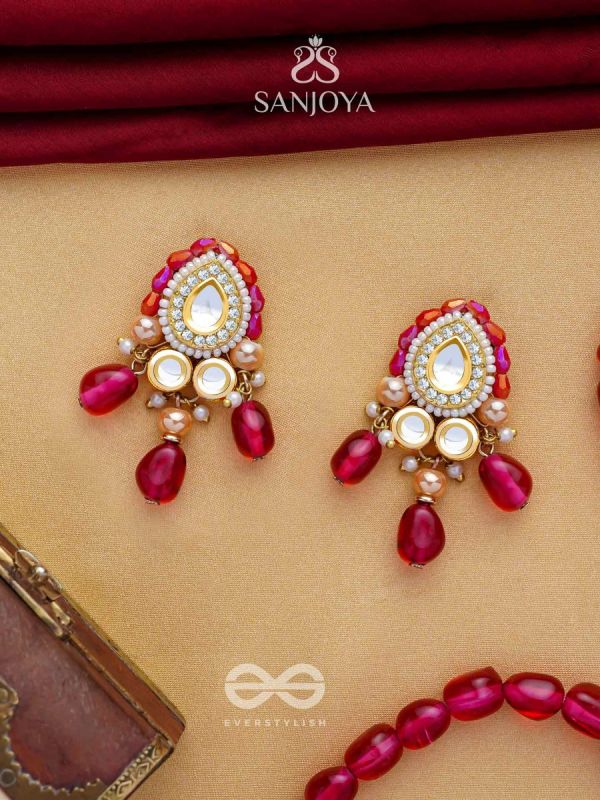 Shikhandika - Ruby Echoes - Golden Embellished Polki And Kundan Earrings