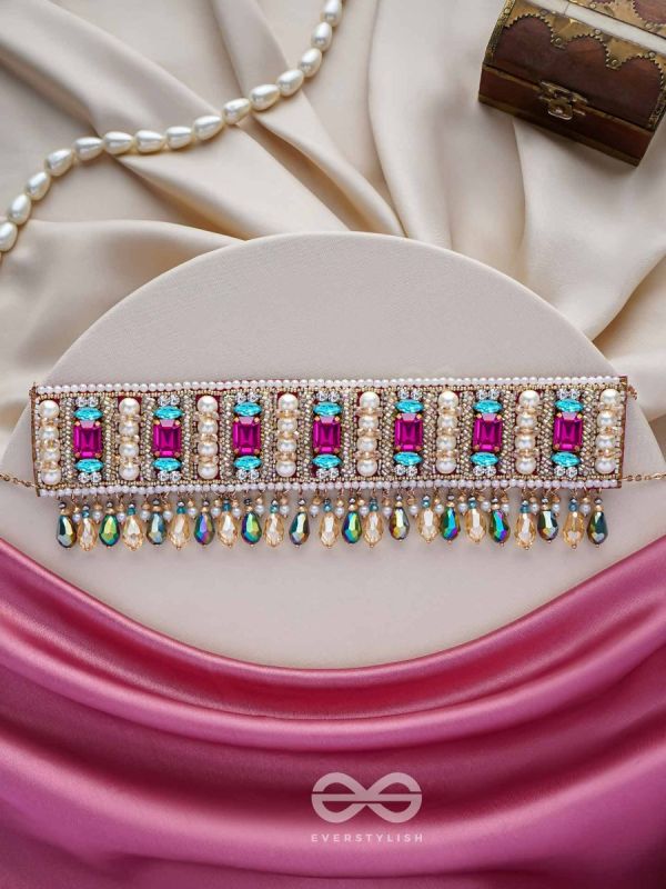 Karika - Prismatic Allure - Stones, Beads And Glass Drops Hand Embroidered Neckpiece