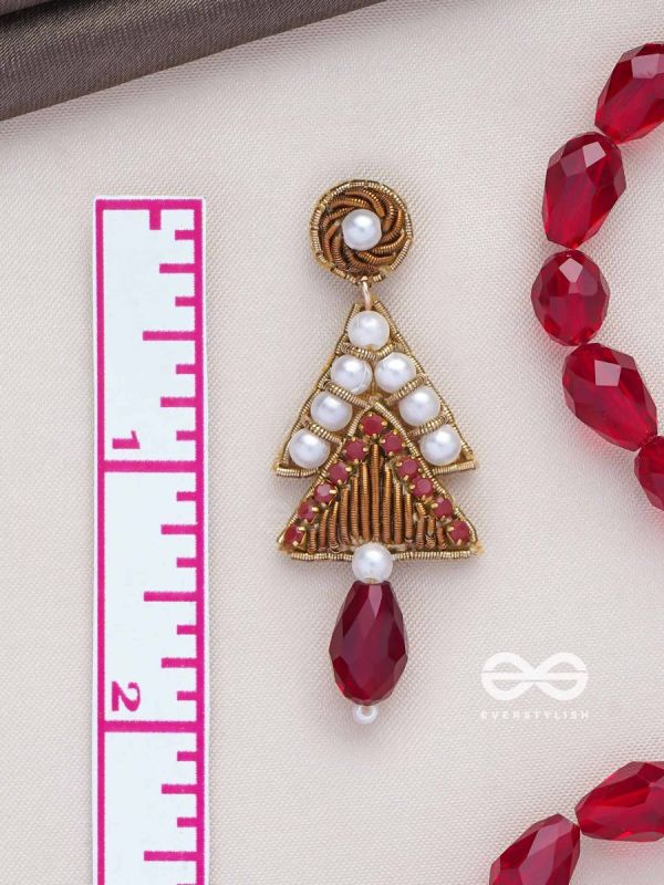 Ucchriti - The Majestic Triangles - Pearls, Dabka And Glass Drop Hand Embroidered Earrings
