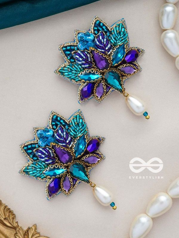 KAIRAVINI- THE LUSTROUS LOTUS - STONE, CUTDANA AND BEADS EMBROIDERED EARRINGS