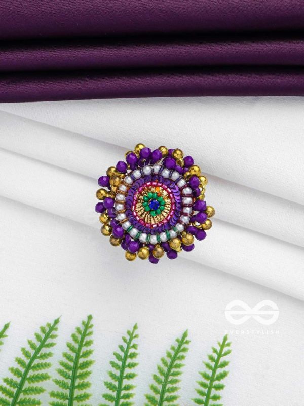 Agnisikha - The Beaded Flower - Beads And Sequins Hand Embroidered Ring