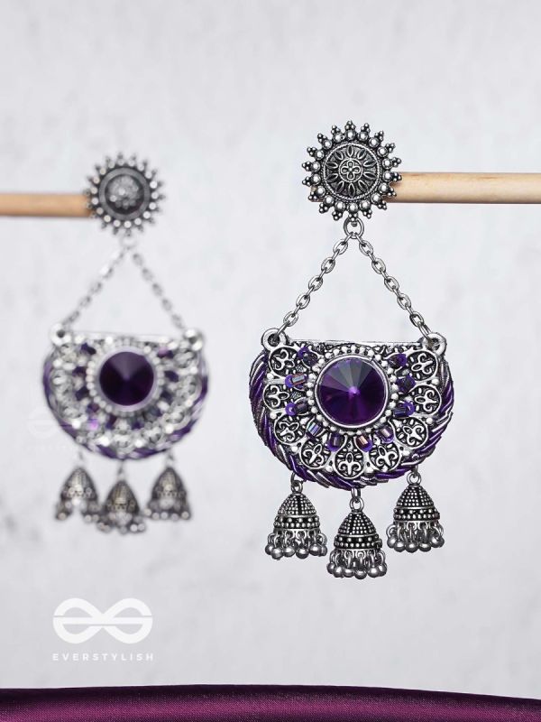 Nishithani - The Midnight Orchid - Sequins, Cutdana Oxidised And Hand Embroidered Earrings