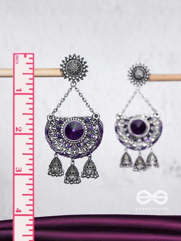 Nishithani - The Midnight Orchid - Sequins, Cutdana Oxidised And Hand Embroidered Earrings