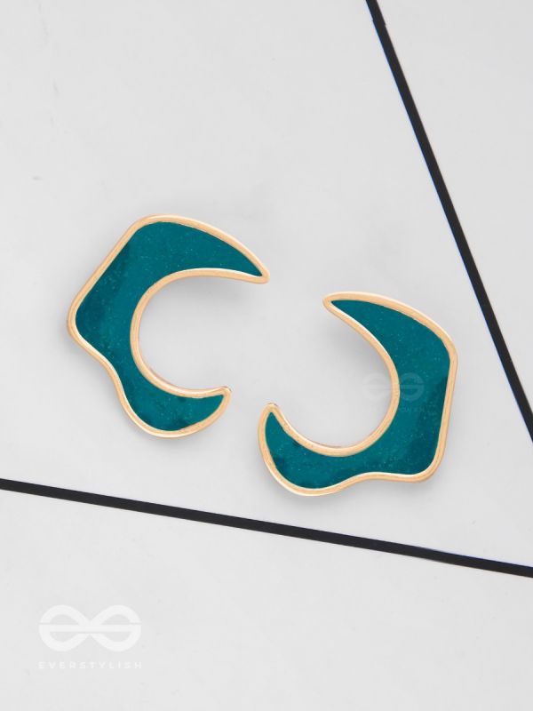 The Blue Moon - Golden Enamelled Stud Earrings