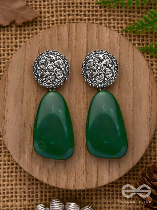 THE  JADE ELEGANCE - OXIDISED JHUMKA EARRINGS