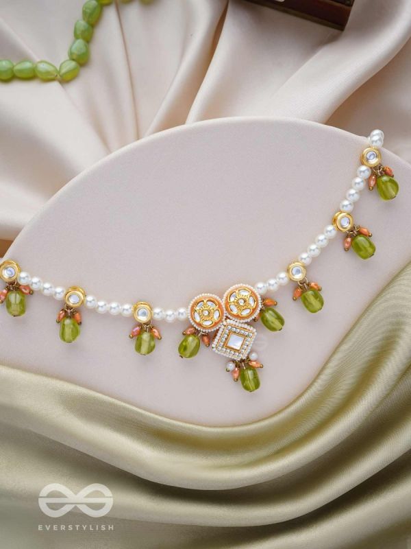 Anupta - Meadow Melody - Golden Embellished Polki And Kundan Finished Hand Embroidered Neckpiece
