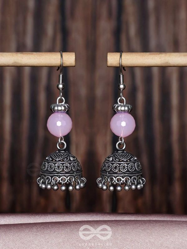 PINK MIST ELEGANCE - OXIDISED DROP JHUMKA EARRINGS