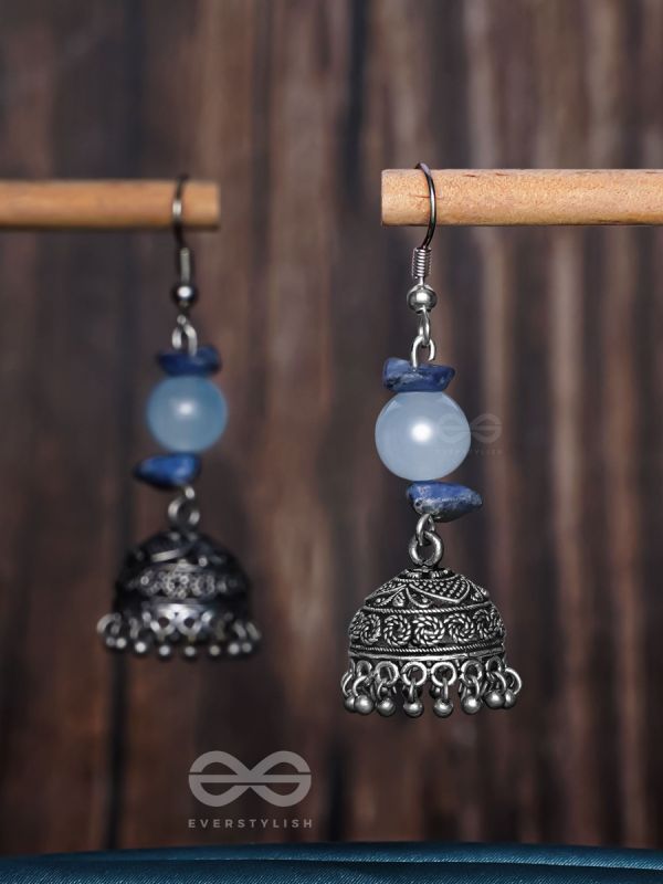 ANTIQUE AQUA ALLURE - OXIDISED DROP JHUMKA EARRINGS