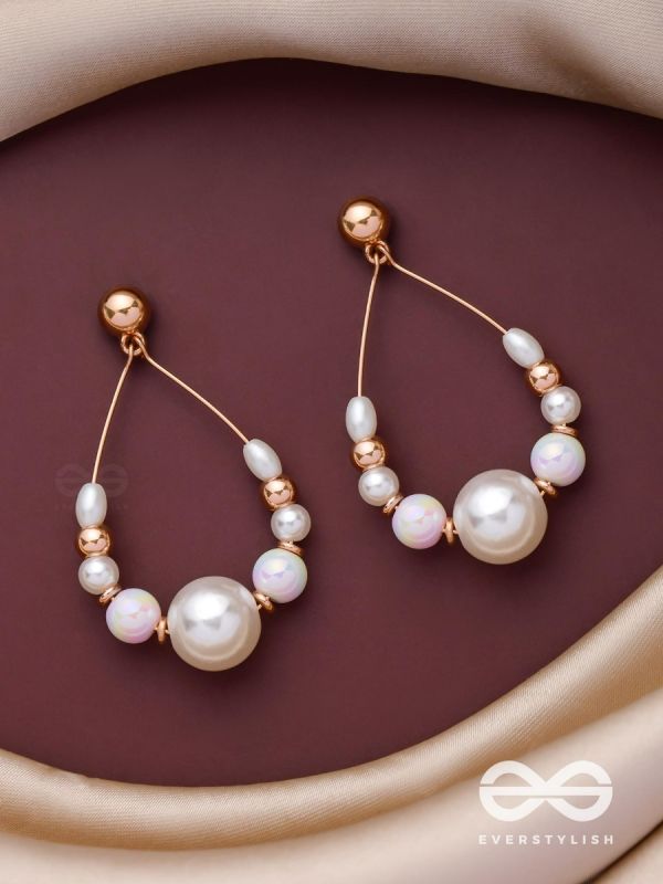 RADIANT PEARL TEARDROPS - GOLDEN EMBELLISHED EARRINGS