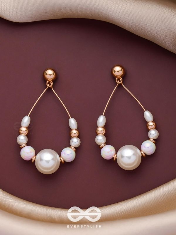 RADIANT PEARL TEARDROPS - GOLDEN EMBELLISHED EARRINGS