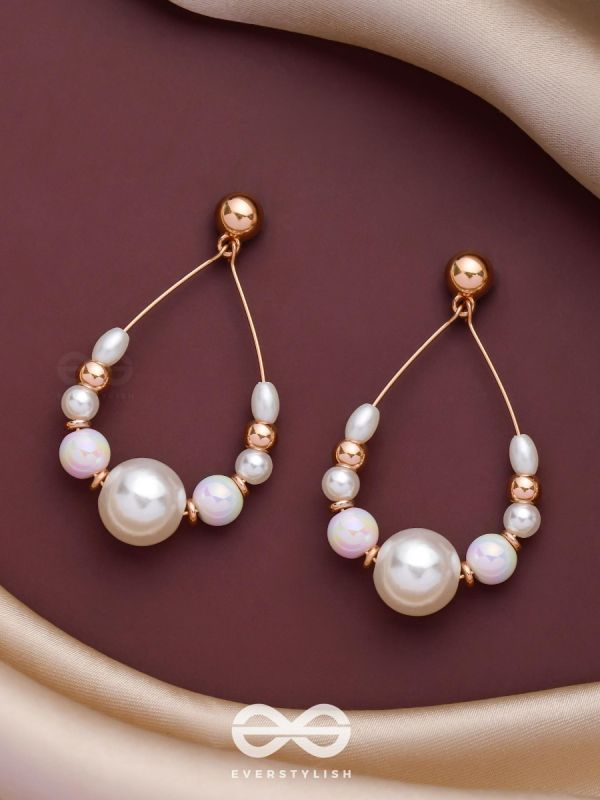 RADIANT PEARL TEARDROPS - GOLDEN EMBELLISHED EARRINGS