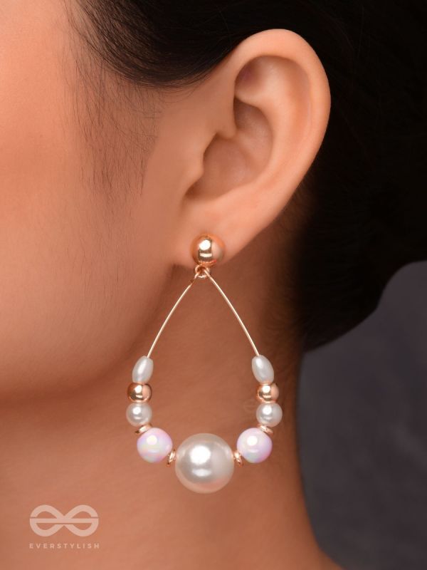 RADIANT PEARL TEARDROPS - GOLDEN EMBELLISHED EARRINGS