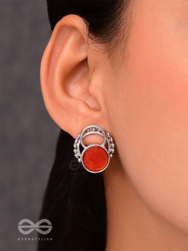 Sunburst Glow - Silver And Orange Stud Earrings