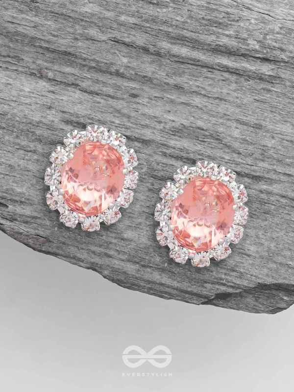 SHIMMER AND SHINE - SILVER AND PEACH EMBELLISHED STUD EARRINGS