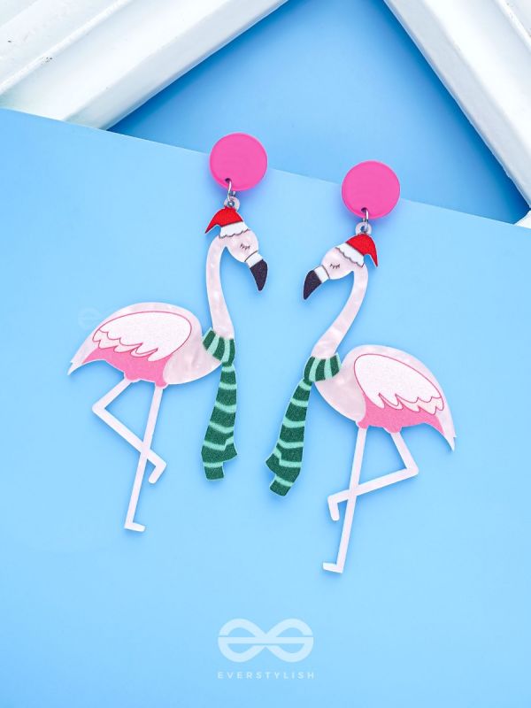 THE FLAMINGO CLAUS - STATEMENT ACRYLIC EARRINGS