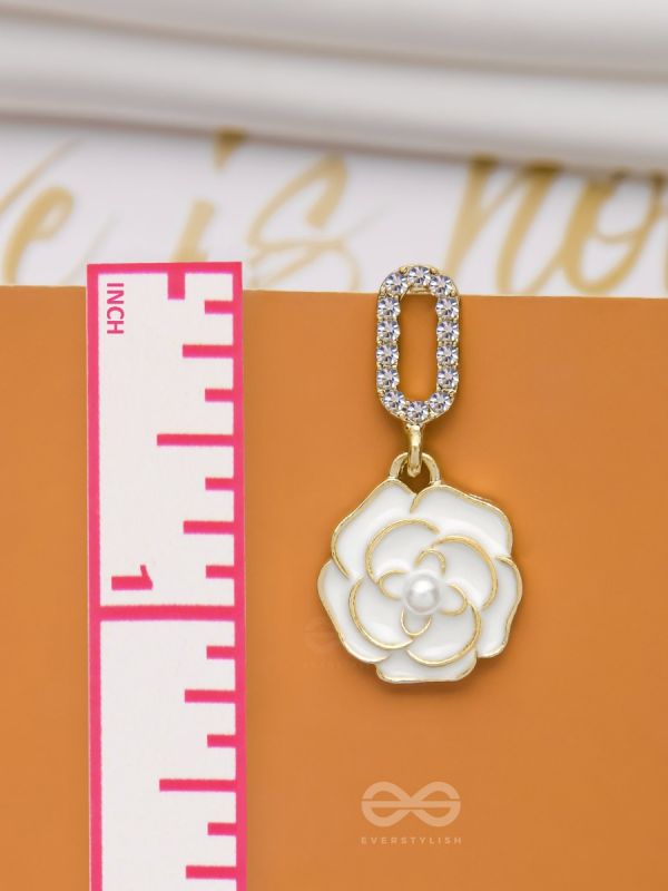 THE MIDNIGHT ROSE - GOLDEN AND WHITE EMBELLISHED EARRINGS