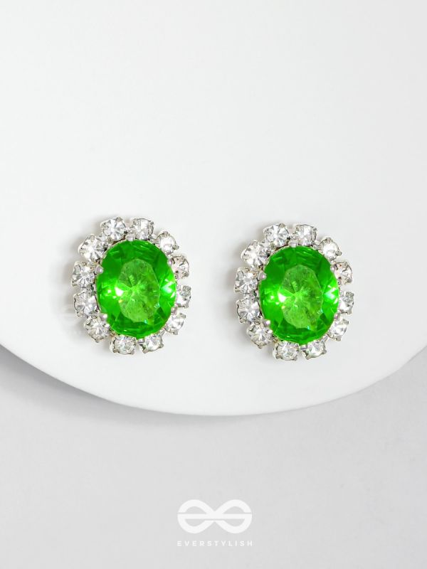 SHIMMER AND SHINE - SILVER AND GREEN EMBELLISHED STUD EARRINGS