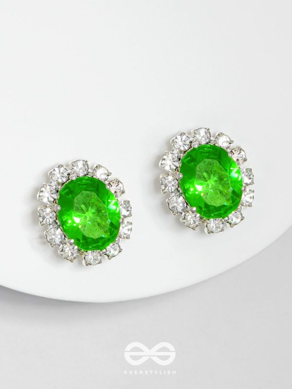 SHIMMER AND SHINE - SILVER AND GREEN EMBELLISHED STUD EARRINGS