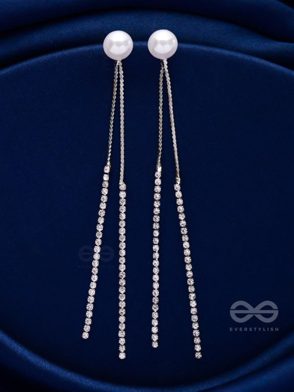 A MOONLIT PEARL - SILVER EMBELLISHED EAR JACKETS
