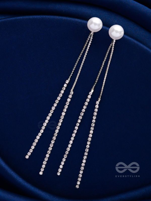A MOONLIT PEARL - SILVER EMBELLISHED EAR JACKETS