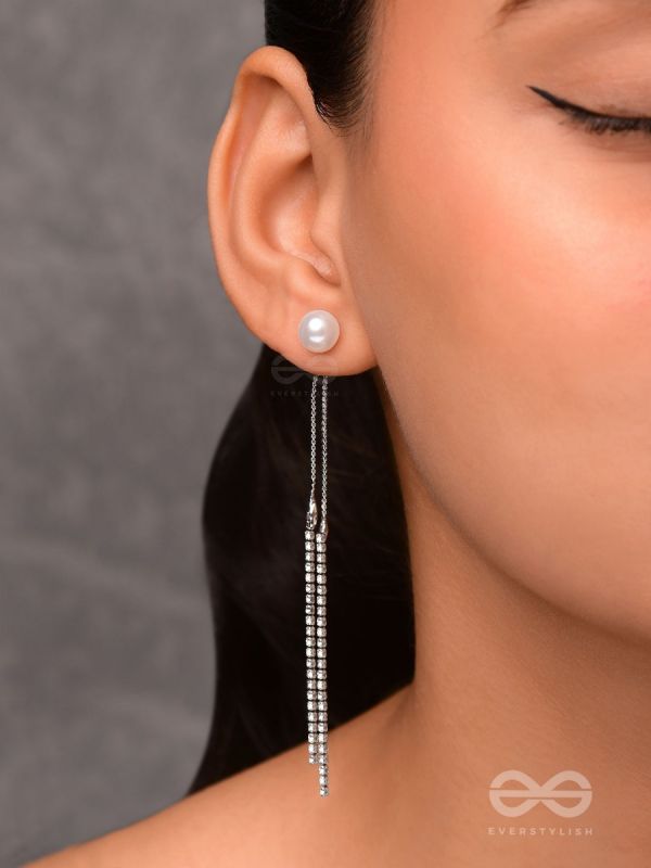 A MOONLIT PEARL - SILVER EMBELLISHED EAR JACKETS