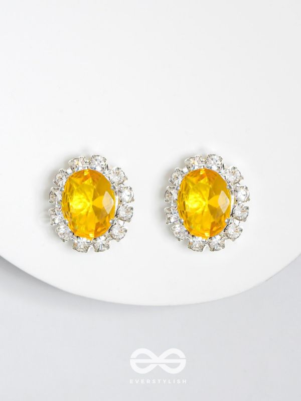 SHIMMER AND SHINE - SILVER AND YELLOW EMBELLISHED STUD EARRINGS