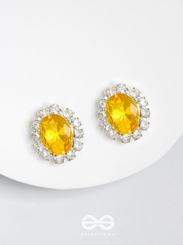 SHIMMER AND SHINE - SILVER AND YELLOW EMBELLISHED STUD EARRINGS